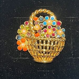RARE FIND! D’Orlan Colorful Floral Basket Brooch